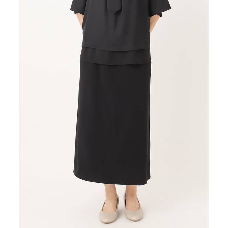 ブラック(94) | 【大きいサイズ】カットジョーゼットナロースカート | eur3