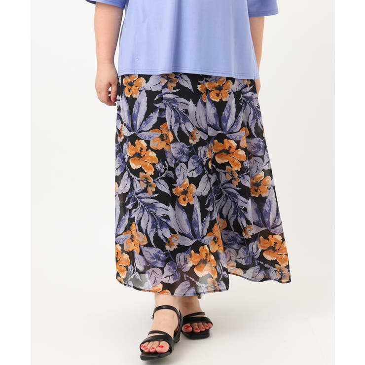 ブラック(94) | 【大きいサイズ】フラワーフレアスカート | eur3