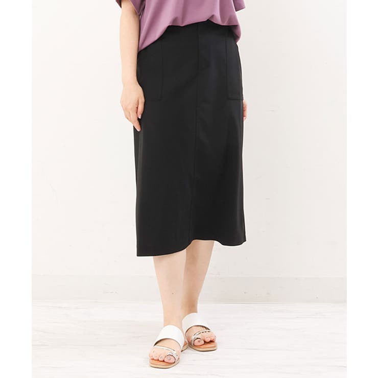 ブラック(94) | 【大きいサイズ】カットジョーゼットタイトスカート | eur3