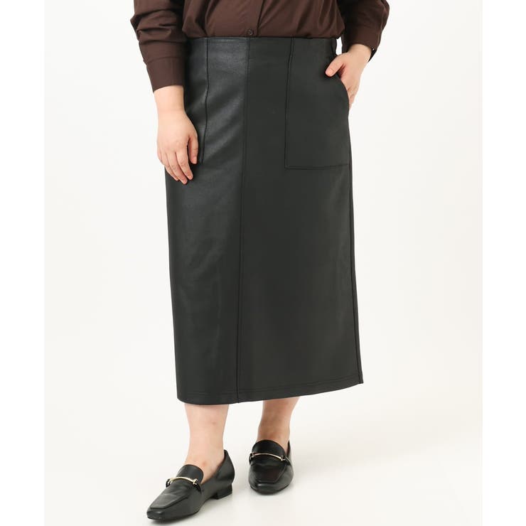 ブラック(94) | 【大きいサイズ】フェイクレザータイトスカート | eur3