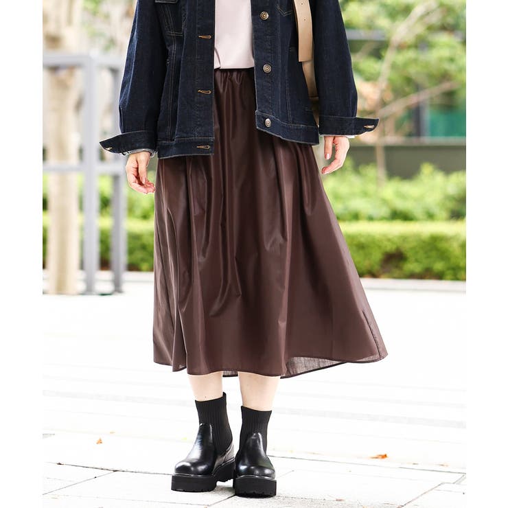 ダークブラウン(87) | 【大きいサイズ】チンツフレアスカート | eur3