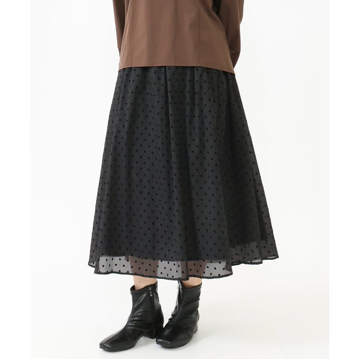 ブラック(94) | 【大きいサイズ】フロッキードットシアースカート | eur3