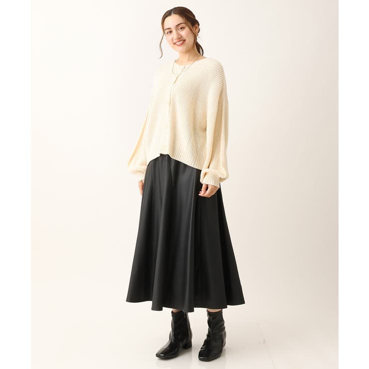 大きいサイズ】フェイクレザーフレアスカート[品番：ITKW0014802