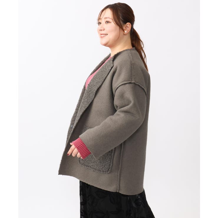 大きいサイズ】ループブークレリバーシブルコート[品番：ITKW0019827