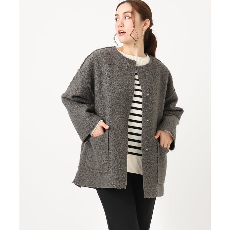 ダークグレー(93) | 【大きいサイズ】ループブークレリバーシブルコート | eur3