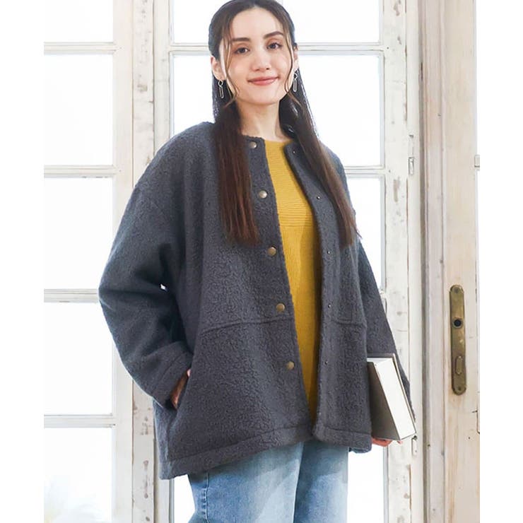 ダークグレー(93) | 【大きいサイズ】ブークレノーカラージャケット | eur3