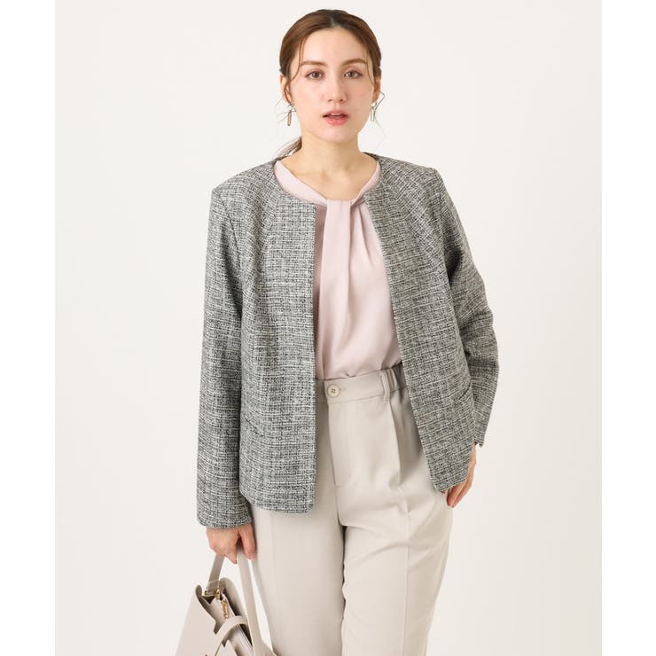 【大きいサイズ】ノーカラーツイードジャケット | eur3 | 詳細画像18 