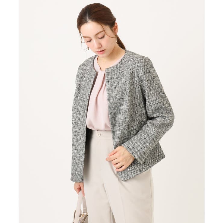 【大きいサイズ】ノーカラーツイードジャケット | eur3 | 詳細画像19 