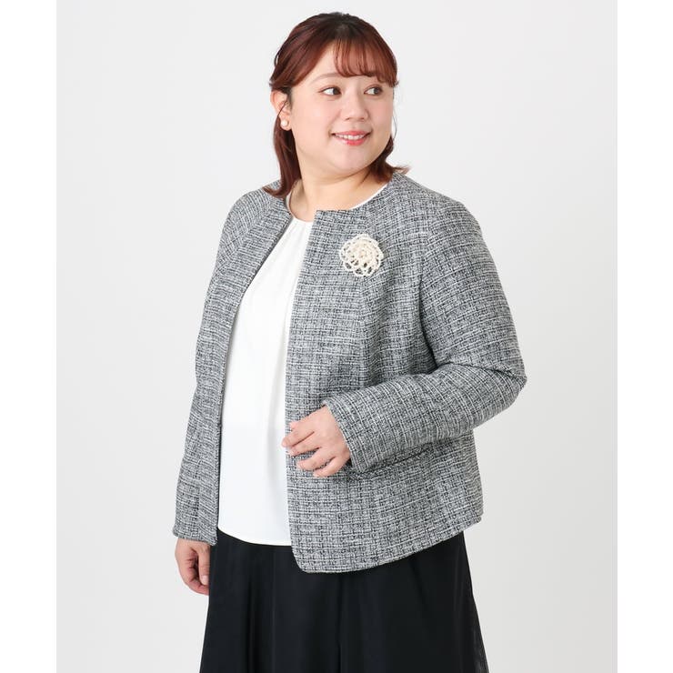 【大きいサイズ】ノーカラーツイードジャケット | eur3 | 詳細画像28 