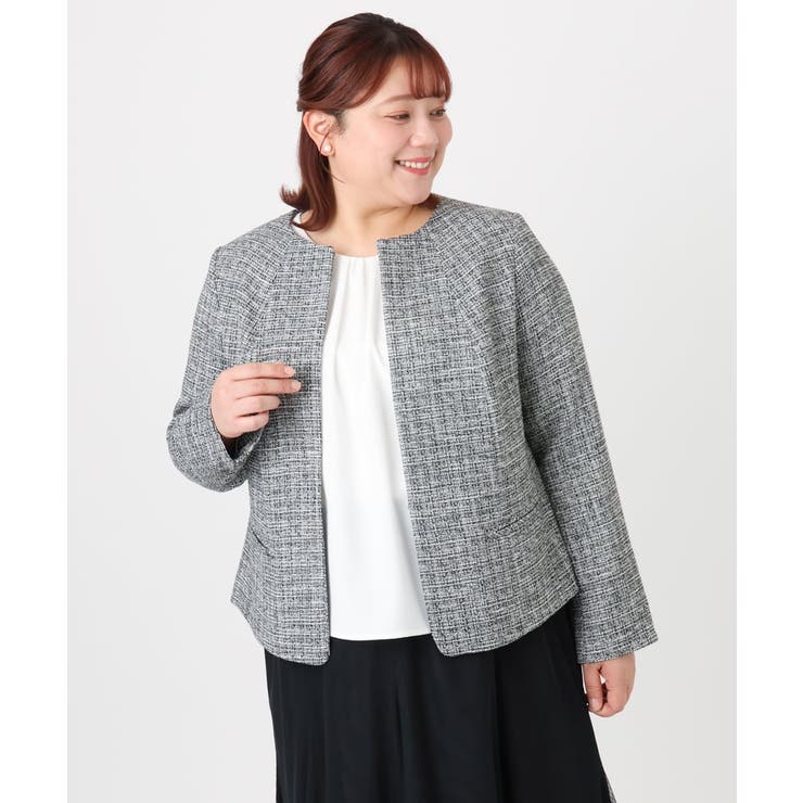 【大きいサイズ】ノーカラーツイードジャケット | eur3 | 詳細画像30 