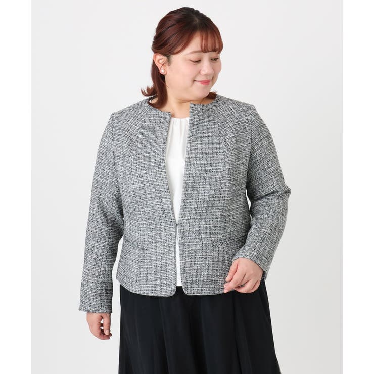 【大きいサイズ】ノーカラーツイードジャケット | eur3 | 詳細画像33 