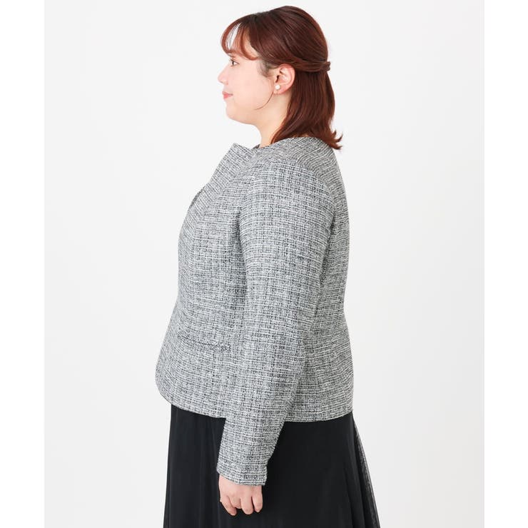 【大きいサイズ】ノーカラーツイードジャケット | eur3 | 詳細画像34 