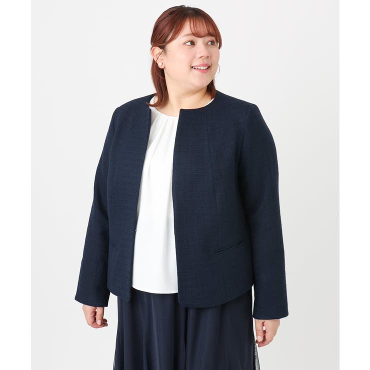 【大きいサイズ】ノーカラーツイードジャケット | eur3 | 詳細画像4 