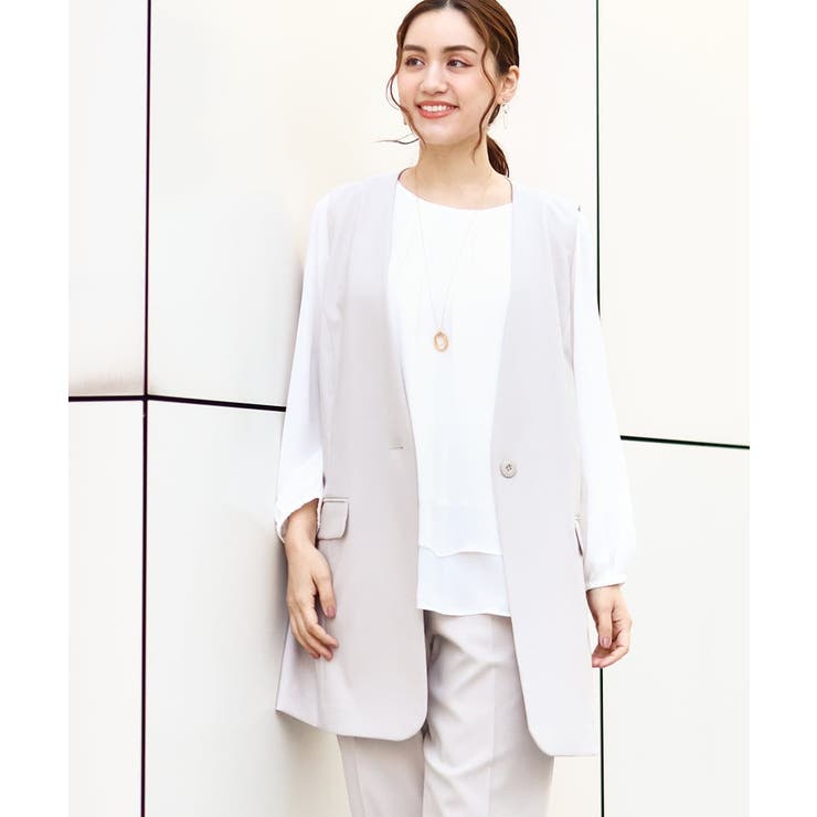 【大きいサイズ/セットアップ対応】WクロスストレッチVネックジレ | eur3 | 詳細画像1 