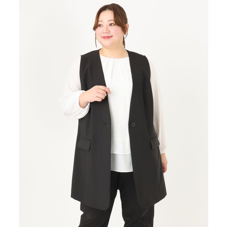 ブラック(94) | 【大きいサイズ/セットアップ対応】WクロスストレッチVネックジレ | eur3