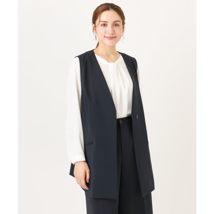 ネイビー(57) | 【大きいサイズ】WクロスVネックジレ | eur3