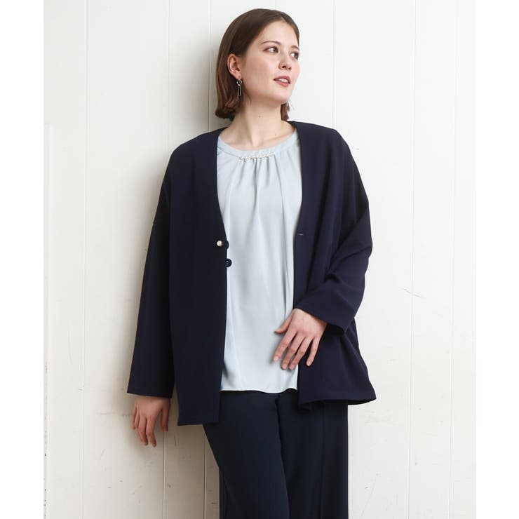 【大きいサイズ 2wayボタン セットアップ対応】カットジョーゼットVネックジャ… | eur3 | 詳細画像2 