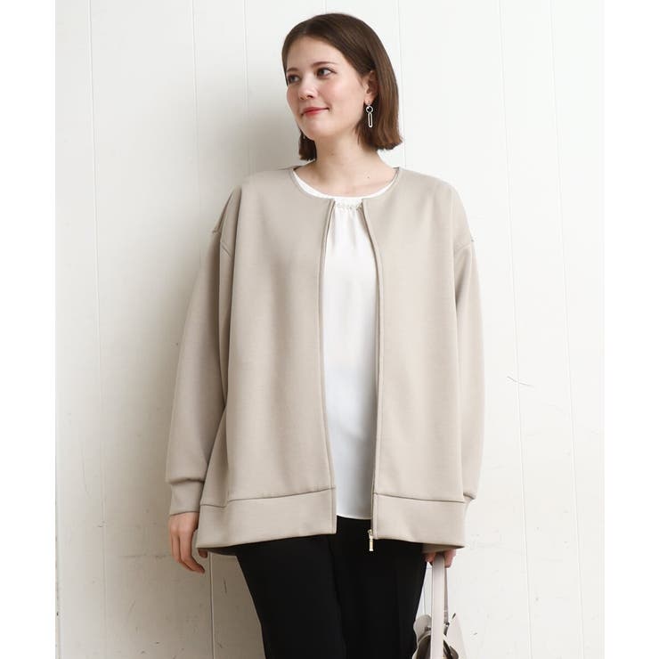グレージュ | 【大きいサイズ】ジップアップブルゾン | eur3