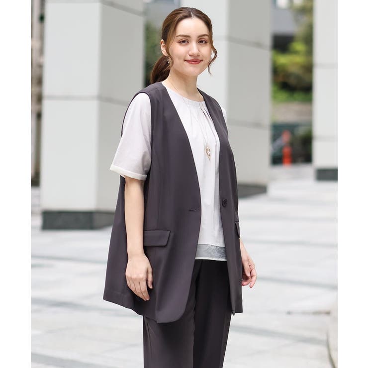 【大きいサイズ/接触冷感】カノコVネックジレ | eur3 | 詳細画像2 