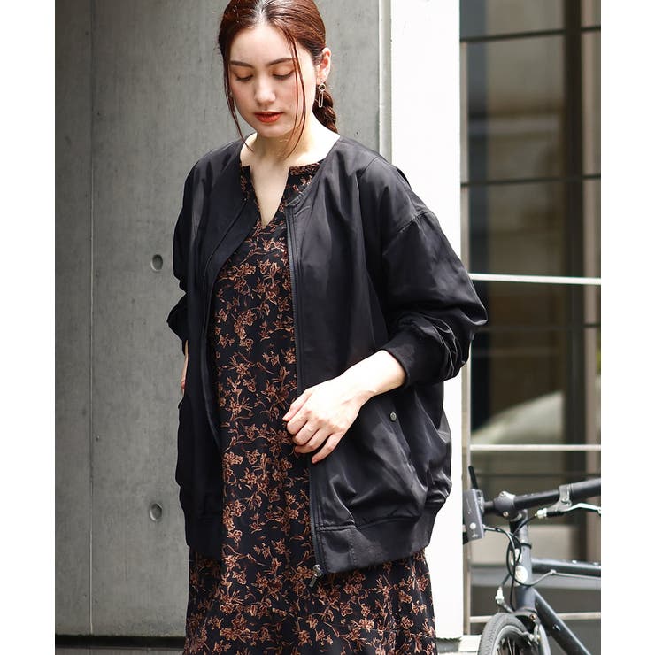 ブラック(94) | 【大きいサイズ】ノーカラーギャザーブルゾン | eur3