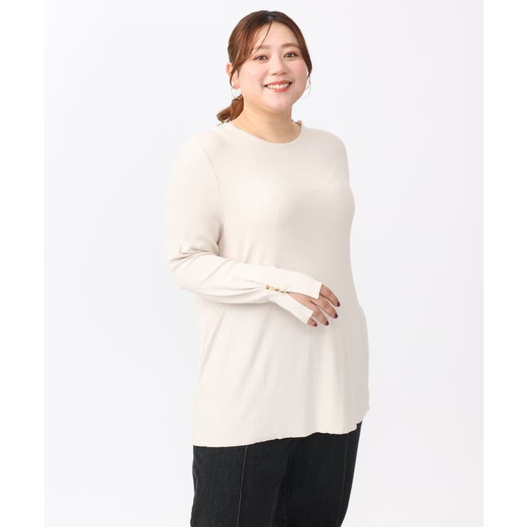 【大きいサイズ】リブジャージー袖ボタンカットソー | eur3 | 詳細画像17 