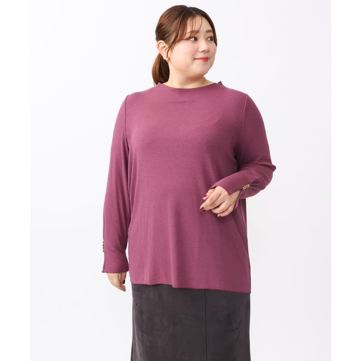 【大きいサイズ】リブジャージー袖ボタンカットソー | eur3 | 詳細画像3 