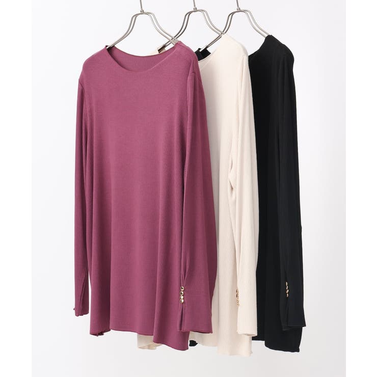 【大きいサイズ】リブジャージー袖ボタンカットソー | eur3 | 詳細画像31 