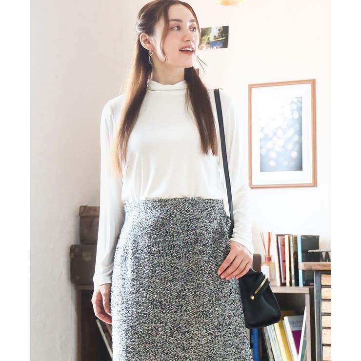 ホワイト(90) | 【大きいサイズ】ハイネック長袖カットソー | eur3