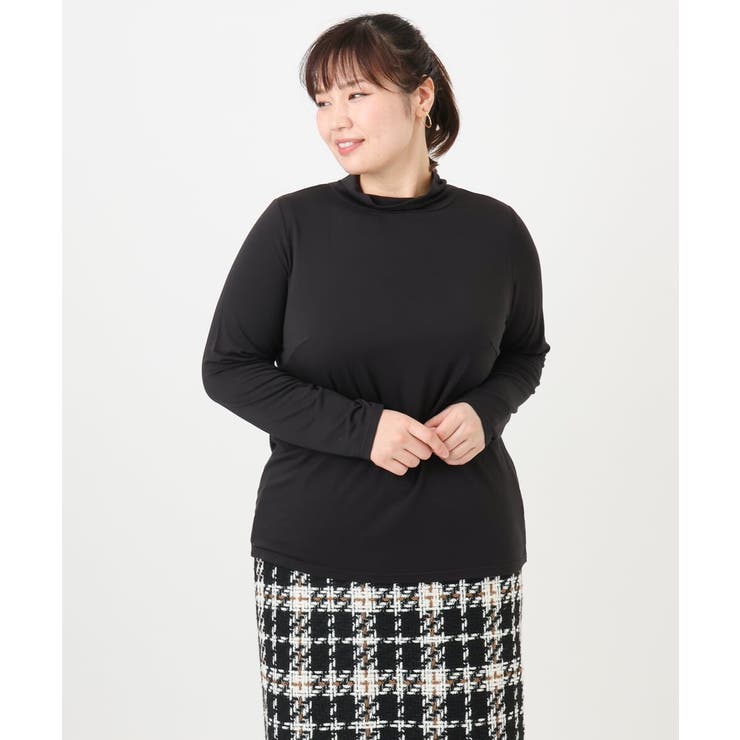 ブラック(94) | 【大きいサイズ】ハイネック長袖カットソー | eur3