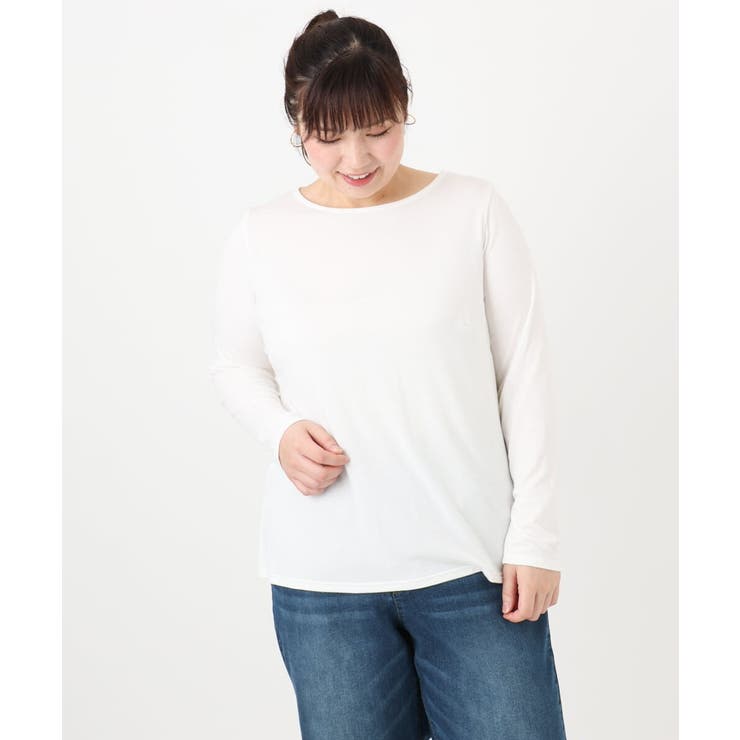 ホワイト(90) | 【大きいサイズ】Uネック長袖カットソー | eur3