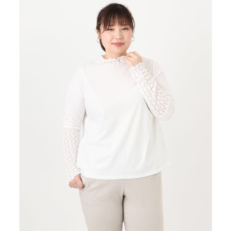 【再入荷/大きいサイズ】ハイネックレースカットソー | eur3 | 詳細画像3 