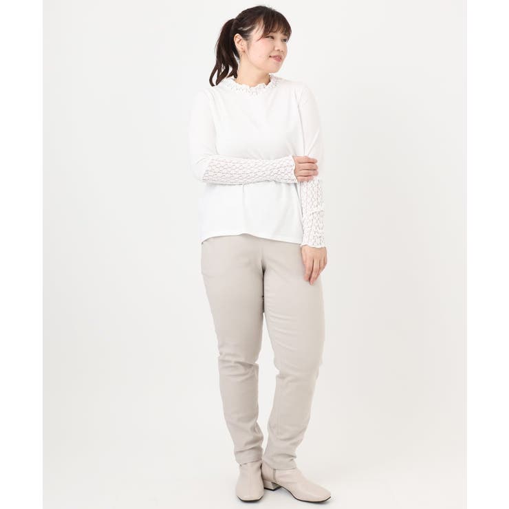 【再入荷/大きいサイズ】ハイネックレースカットソー | eur3 | 詳細画像4 