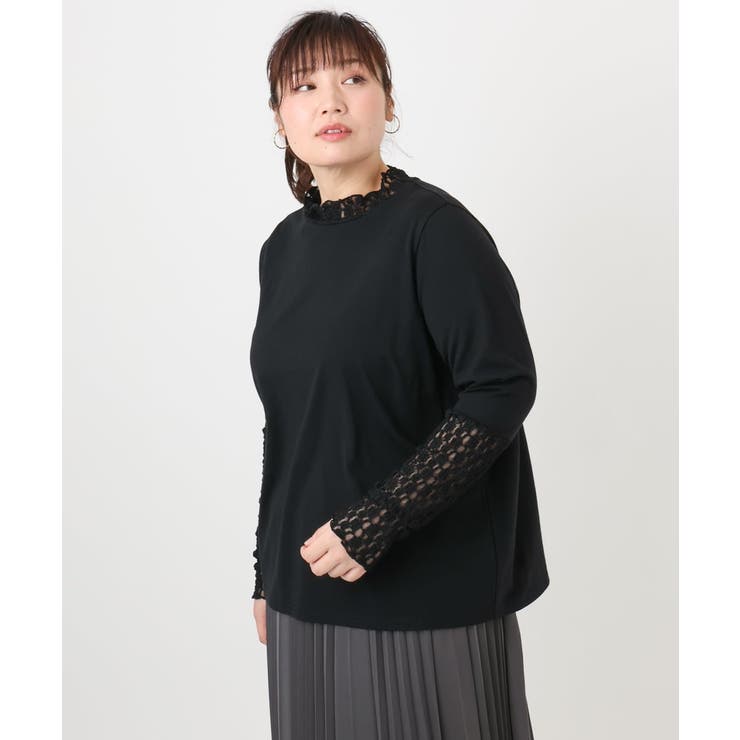 ブラック(94) | 【再入荷/大きいサイズ】ハイネックレースカットソー | eur3