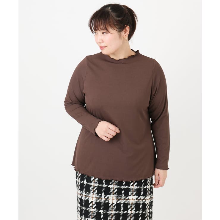 ダークブラウン(87) | 【大きいサイズ】メローリブカットソ | eur3