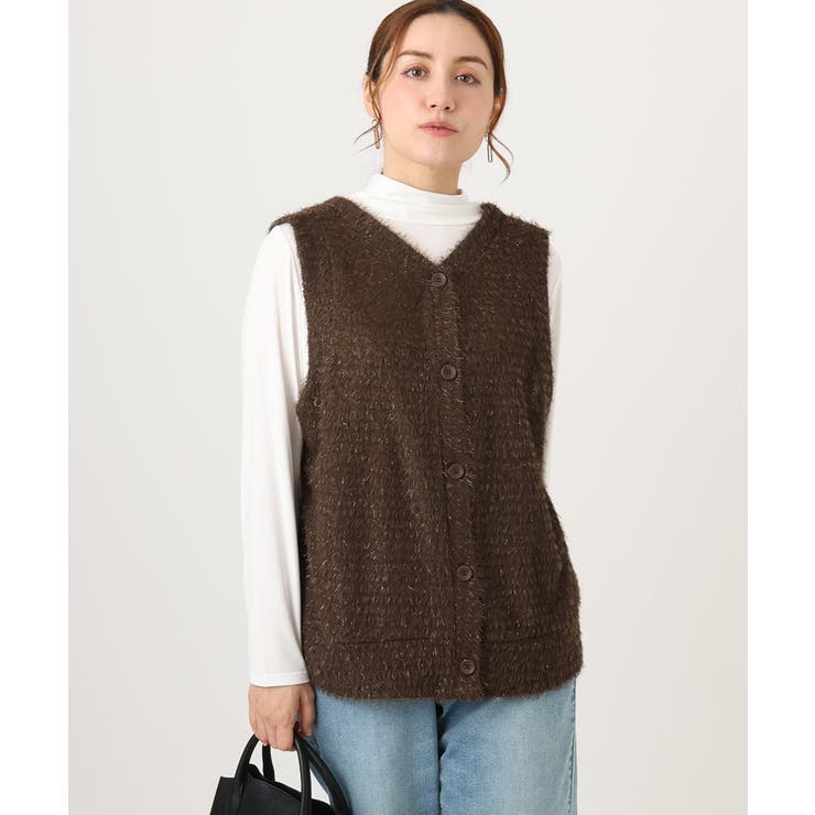 ダークブラウン(87) | 【大きいサイズ】2wayラメシャギーベスト | eur3