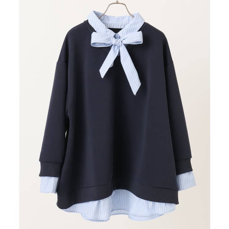 【大きいサイズ】レイヤード風ボウタイトップス | eur3 | 詳細画像1 