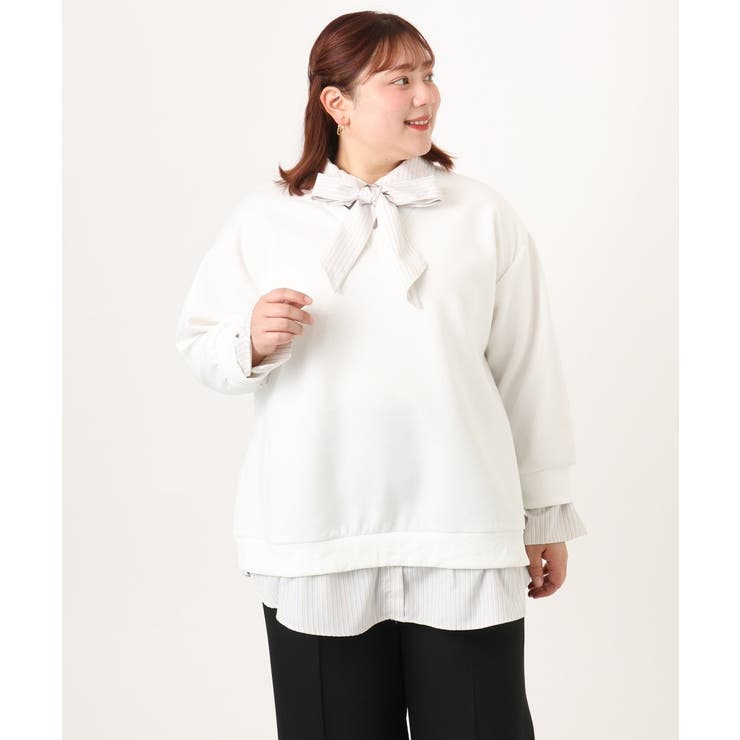 【大きいサイズ】レイヤード風ボウタイトップス | eur3 | 詳細画像15 