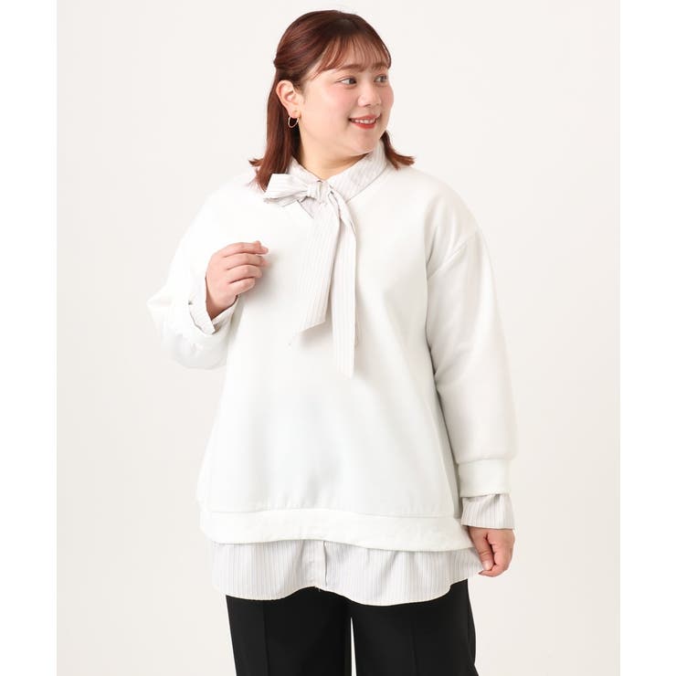 【大きいサイズ】レイヤード風ボウタイトップス | eur3 | 詳細画像16 