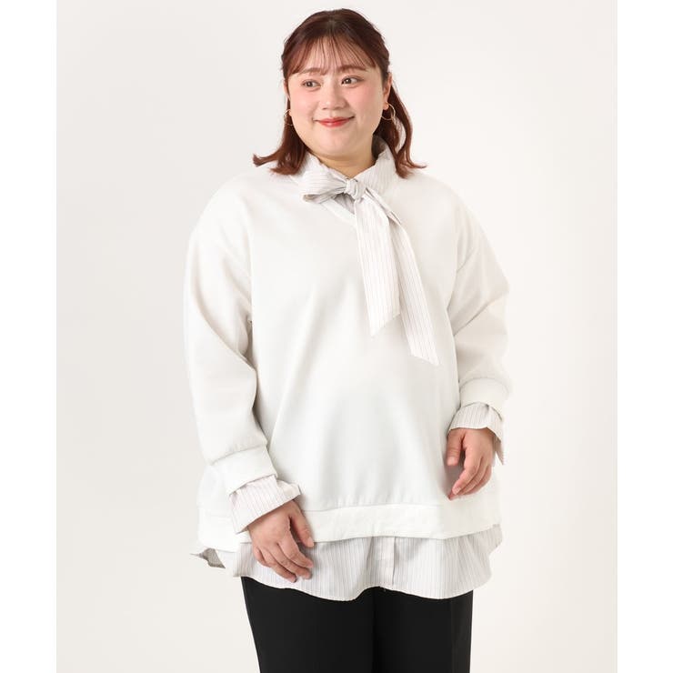 【大きいサイズ】レイヤード風ボウタイトップス | eur3 | 詳細画像17 