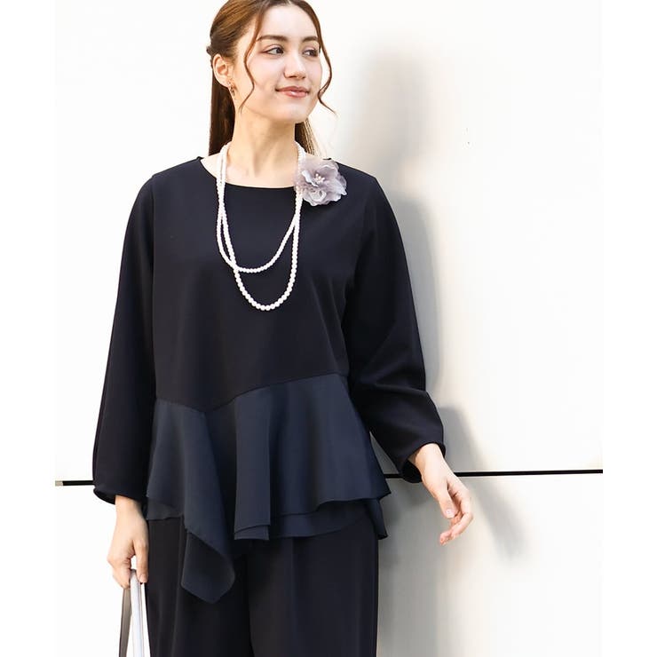 ネイビー(57) | 【大きいサイズ】カットジョーゼットイレヘムトップス | eur3