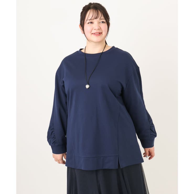 ネイビー(57) | 【大きいサイズ】袖ギャザーウラケプルオーバー | eur3