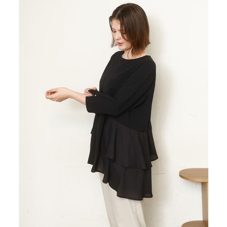 ブラック(94) | 【大きいサイズ/セットアップ対応】カットジョーゼットバックティアードカットソー | eur3