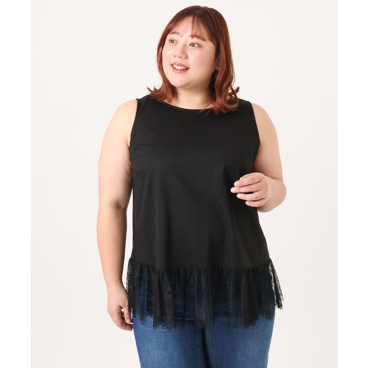 ブラック(94) | 【大きいサイズ】レースヘムタンクトップ | eur3