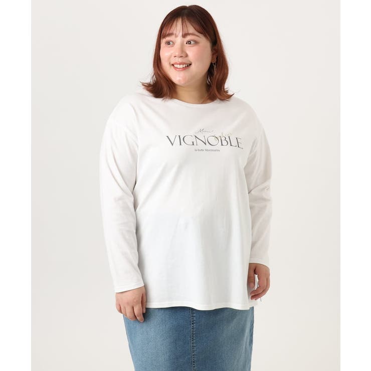 アイボリー(ロゴ） | 【大きいサイズ】コットン長袖Tシャツ | eur3