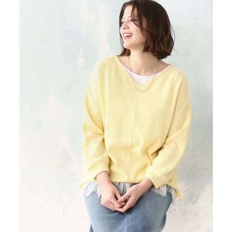 ライトイエロー | 【大きいサイズ】リップルジャージー2WAYカットソー | eur3