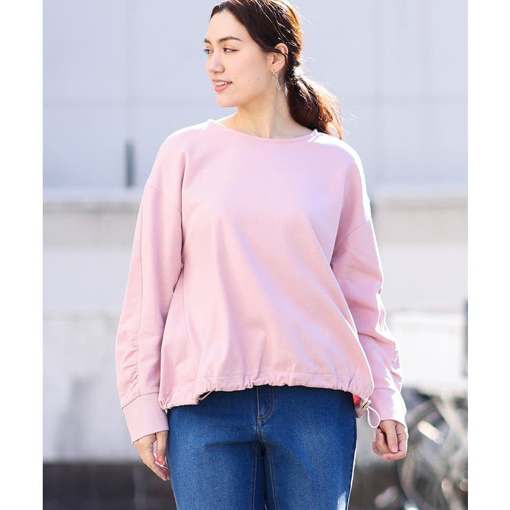 ライトピンク(01) | 【大きいサイズ】袖ギャザー裏毛トップス | eur3