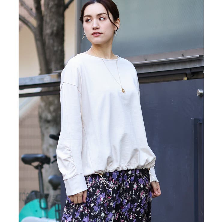 ベージュ(82) | 【大きいサイズ】袖ギャザー裏毛トップス | eur3