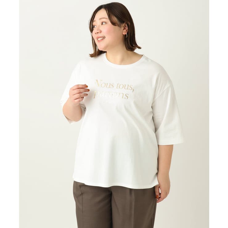 大きいサイズ】ドロップショルダーロゴTシャツ[品番
