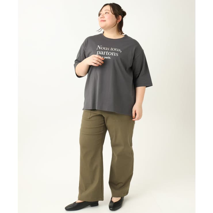 大きいサイズ】ドロップショルダーロゴTシャツ[品番