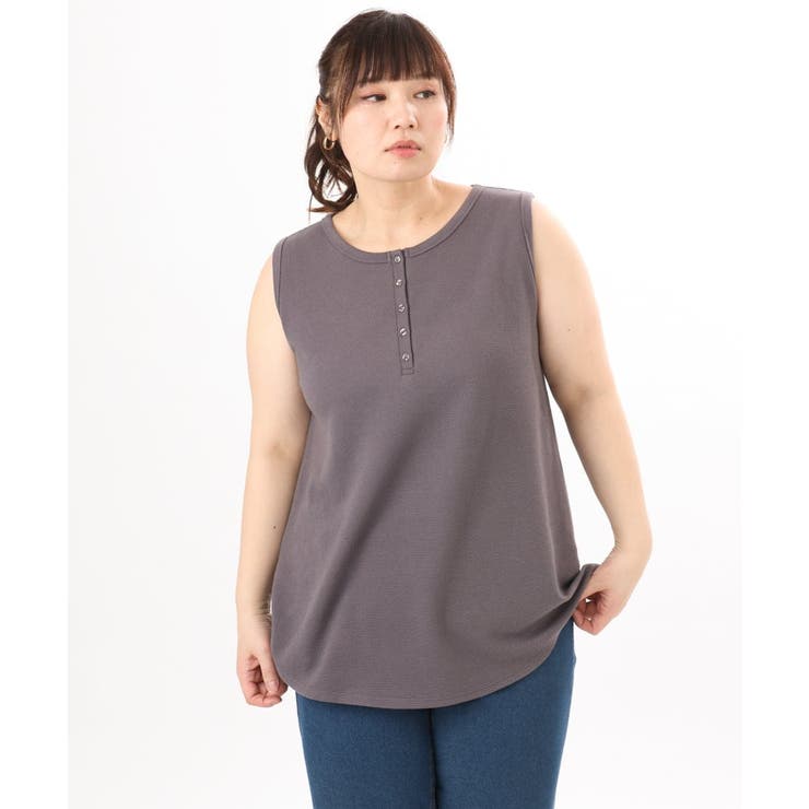 ダークグレー | 【大きいサイズ】ヘンリーネックタンクトップ | eur3